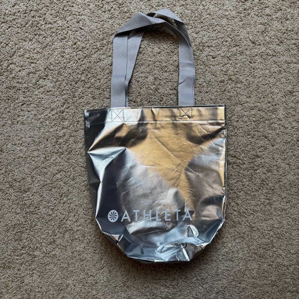 Athleta Silver Metallic Small Tote Bag New Reusable bag